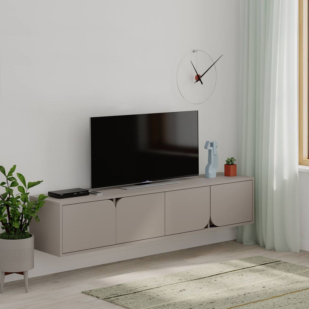 Tv állvány falra akasztós, szürkésbarna, tölgyszínű kerettel, 180cm - alpes - butopêa